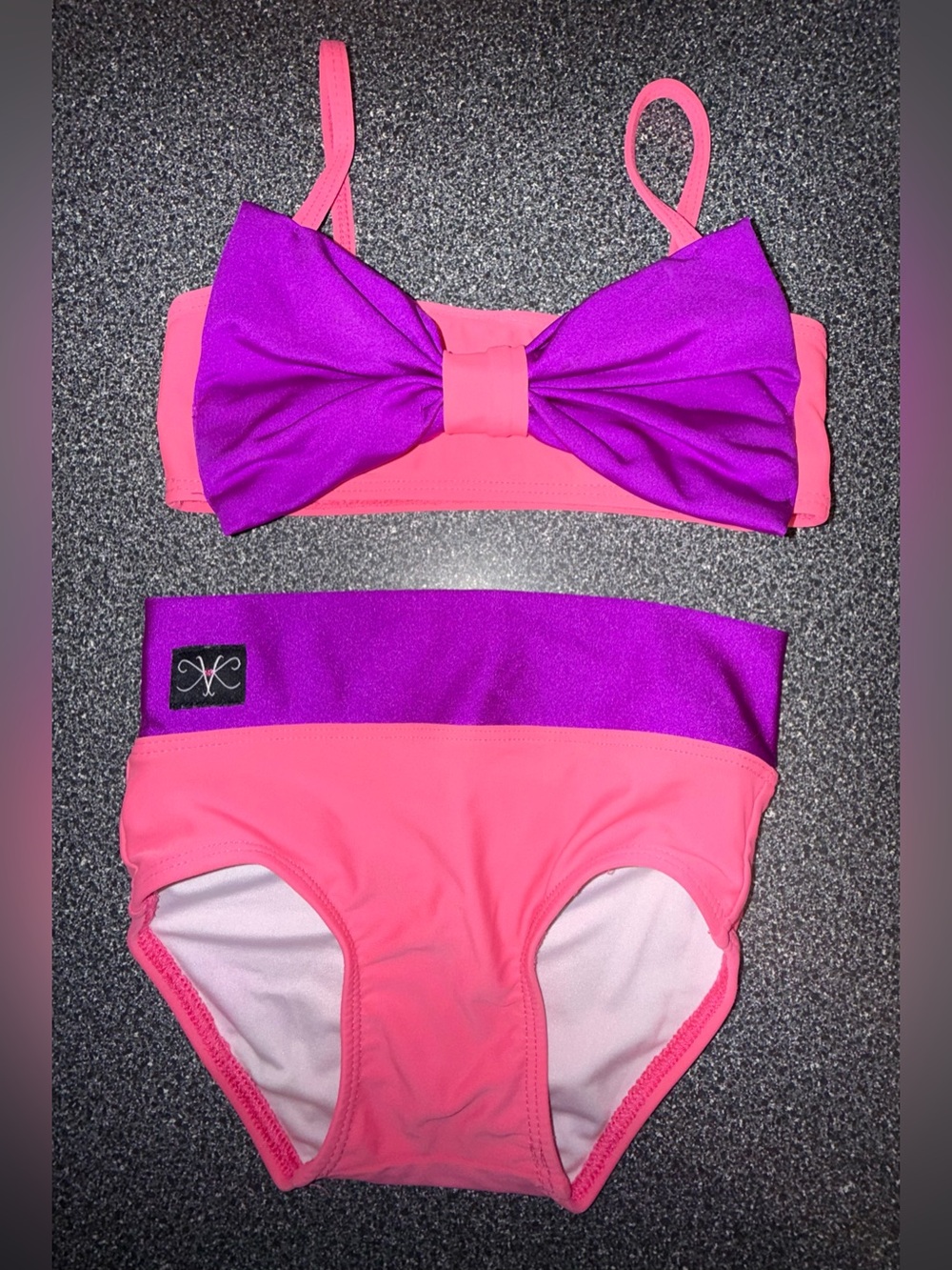Kandi Kouture Dance 2 Piece Set w/Bow Purple & Pink Size Child Small (4)